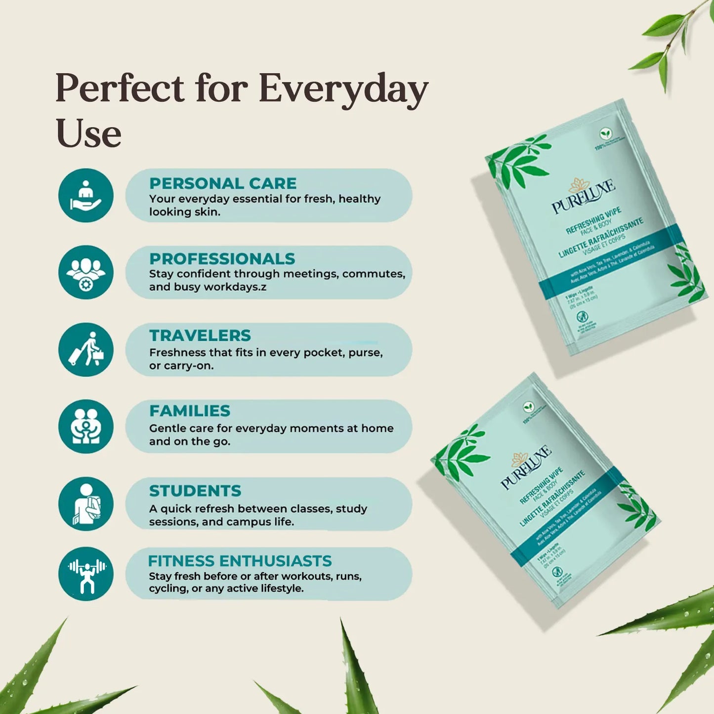 PureLuxe Refreshing Face & Body Wipes